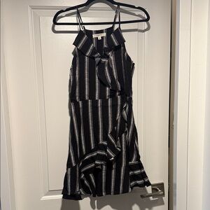 Black Striped Ruffle Mini Dress